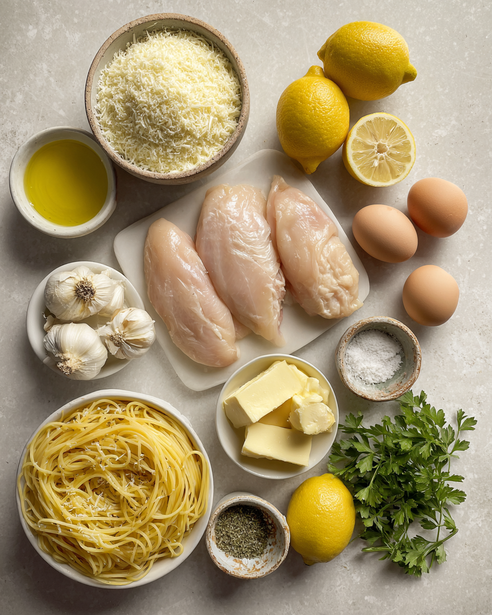 Zesty Romano Chicken Meets Irresistible Lemon Garlic Pasta Delight 4 Ingredients for Zesty Romano Chicken Meets Irresistible Lemon Garlic Pasta Delight