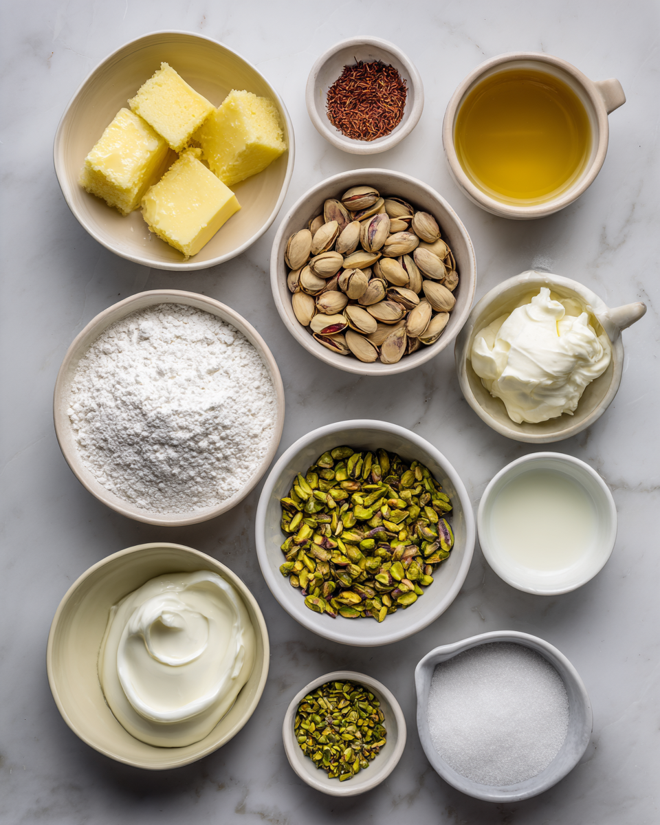 Ingredients for Indulge in the Exotic Delight of Saffron Pistachio Basbousa