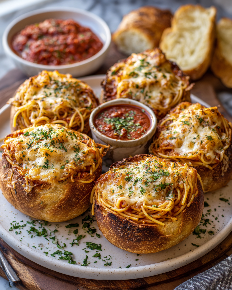 Final dish - Ultimate Comfort Food Spaghetti Garlic Bread Bowls You Have to Try