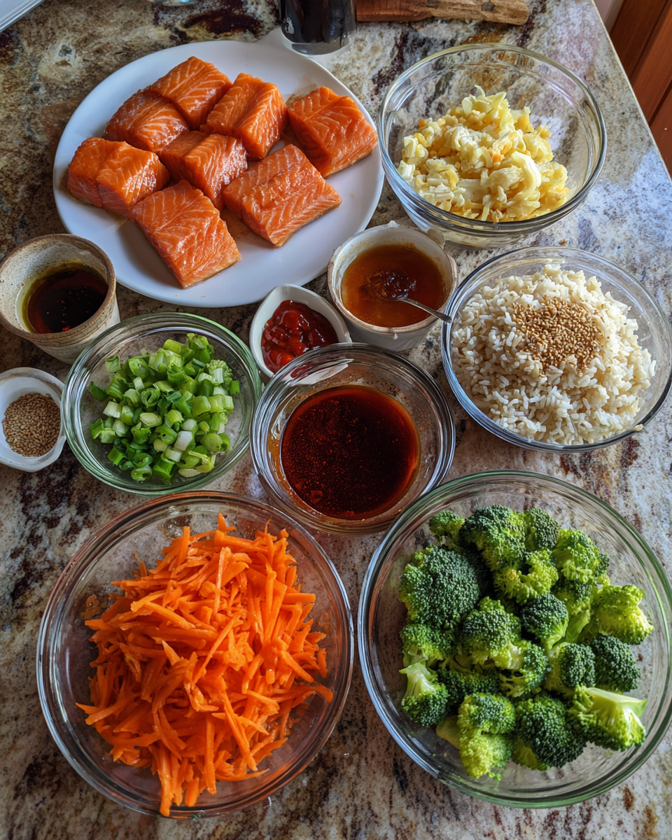 Ingredients for Sweet Heat Sriracha Honey Salmon Bowls You Need to Try