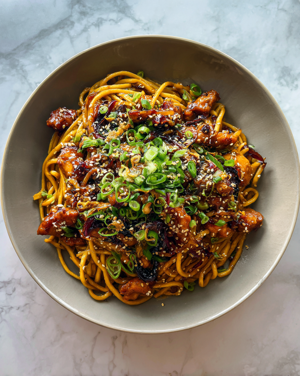 Final dish - Irresistible Sticky Garlic Chicken Noodles You Need to Try Today