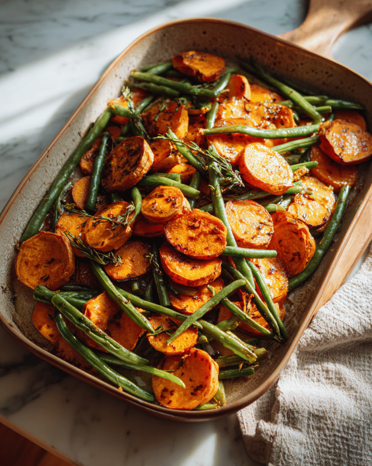 Easy and Delicious Sweet Potato and Green Bean Tray Bake Recipe - Featured Image