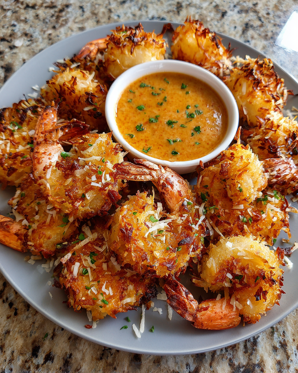 Final dish - Crispy Baked Coconut Shrimp with Irresistible Sweet Chili Mayo Dip