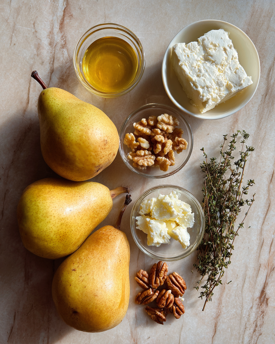 Ingredients for Irresistible Baked Pears with Goat Cheese Recipe for a Gourmet Treat