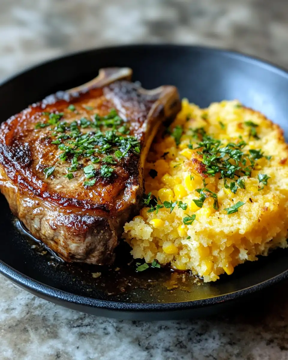 Final dish - Sizzling Summer Feast: BBQ Pork Chop and Cornbread Skillet Delight