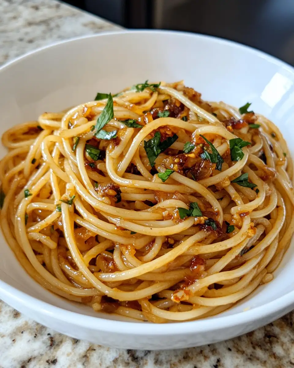 Final dish - Savor the Heat: Caramelized Onion Pasta with Chilli Oil Bliss