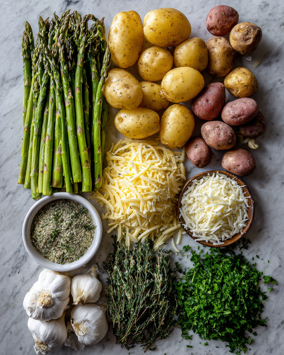 Ingredients for Cheesy Asparagus and Garlic Herb Potatoes That Will Steal the Show