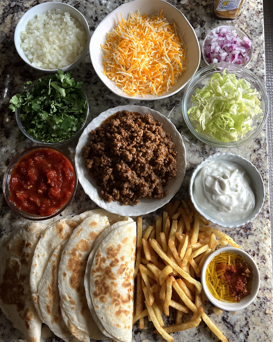 Ingredients for Ultimate Cheesy Beef Burritos With Fries That Will Blow Your Mind