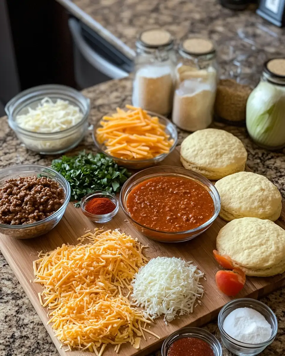 Ingredients for Sizzling Success with Cheesy Ground Beef Biscuit Bake