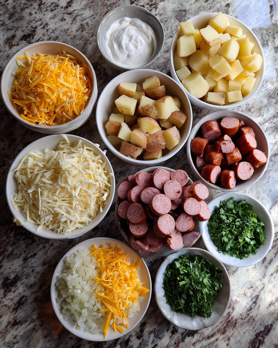 Cheesy Ranch Potatoes with Smoked Sausage Recipe for Ultimate Comfort Food 4 Ingredients for Cheesy Ranch Potatoes with Smoked Sausage Recipe for Ultimate Comfort Food