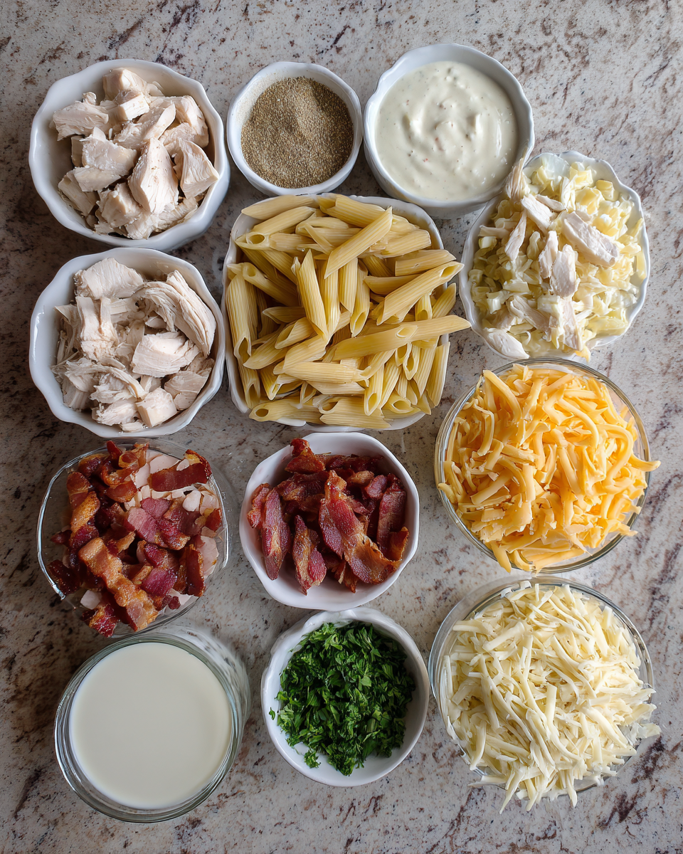 Ingredients for Irresistible Chicken Bacon Ranch Baked Penne Recipe You Need to Try