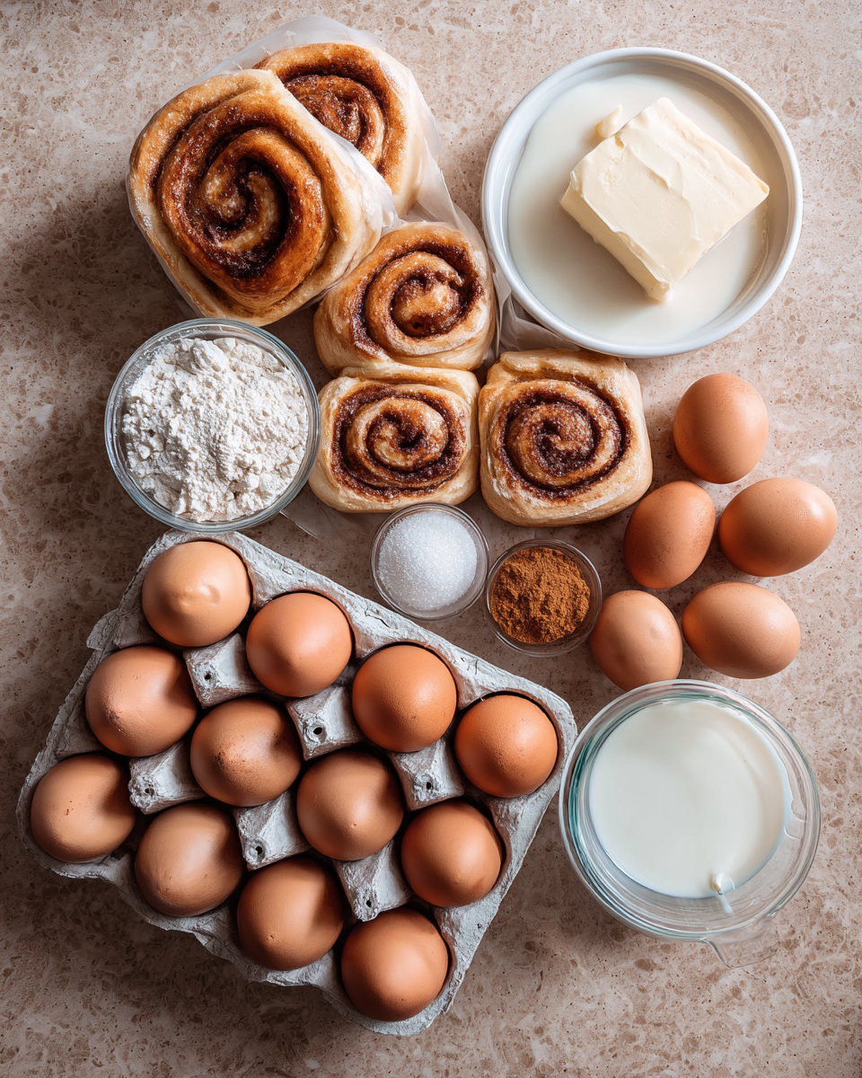 Ingredients for Irresistible Cinnamon Roll French Toast Casserole Recipe for a Cozy Morning