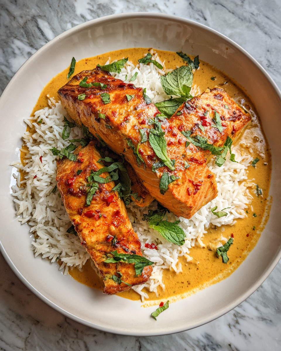 Final dish - Creamy Coconut Curry Salmon Recipe That Will Transport Your Taste Buds
