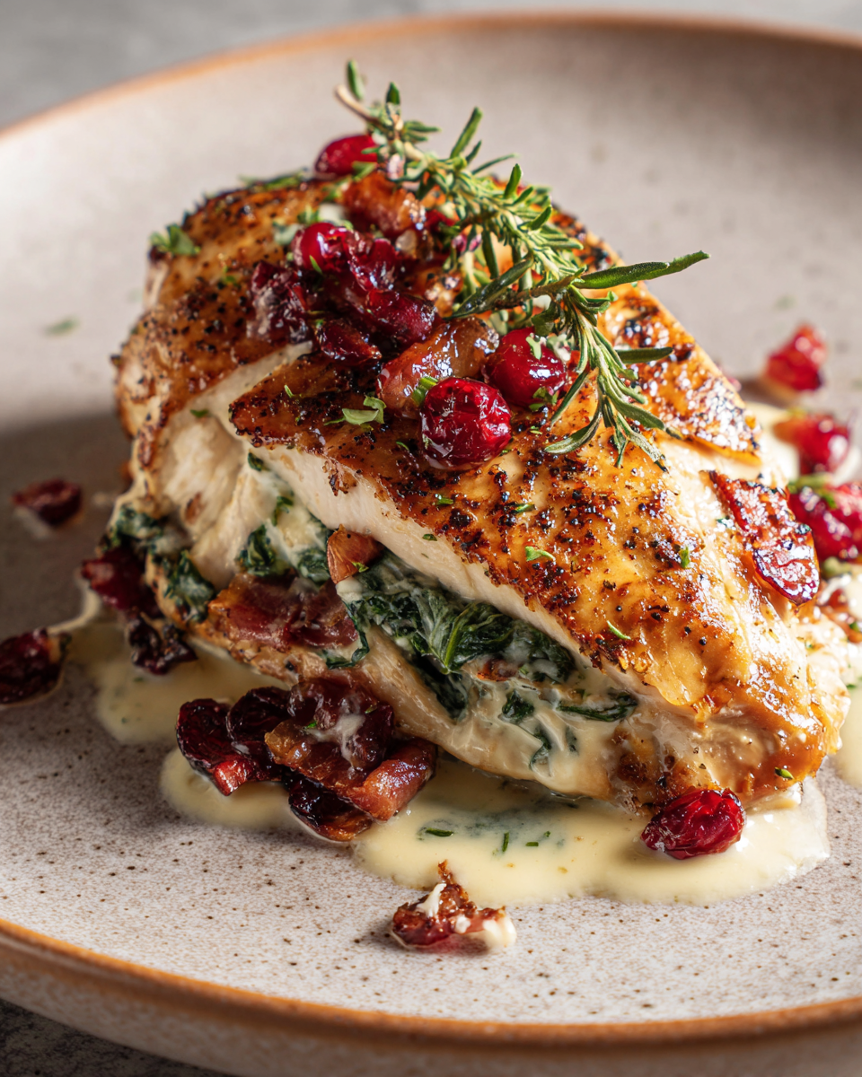 Final dish - Irresistible Cranberry and Spinach Stuffed Chicken with Creamy Brie Delight