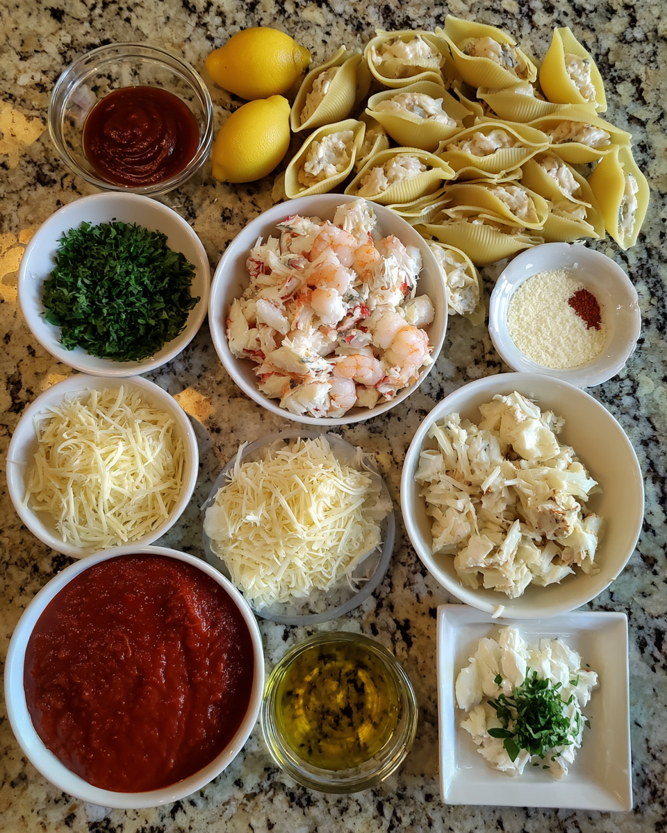Ingredients for Dive Into Deliciousness with Creamy Seafood Stuffed Shells
