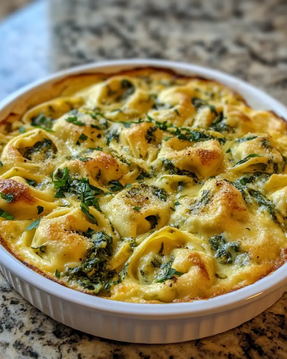Final dish - Indulge in Comfort: Creamy Spinach Artichoke Tortellini Bake Extravaganza