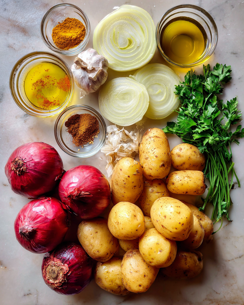 Ingredients for Discover the Bold Flavors of Dopiazeh Aloo Persian Potato Curry