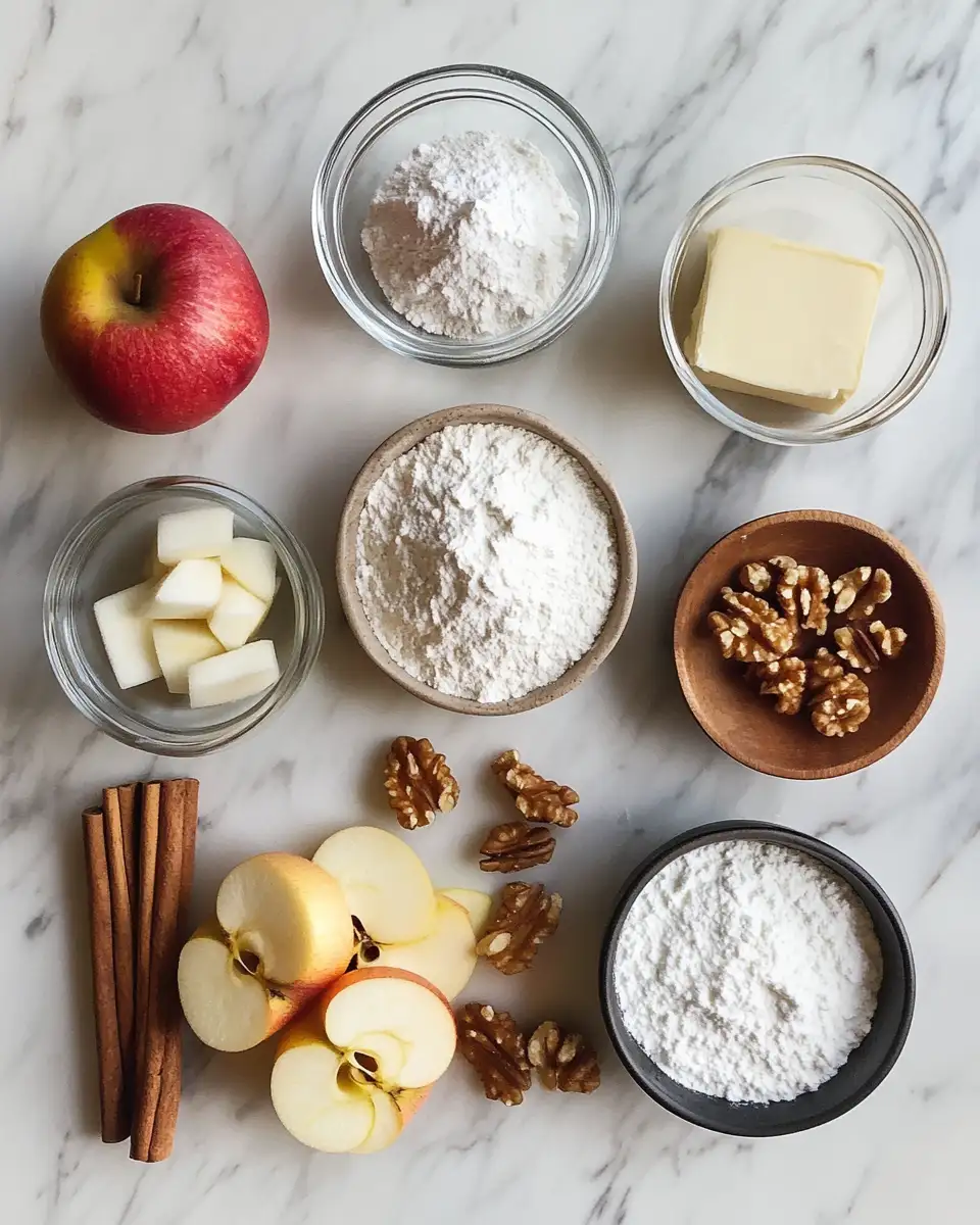Ingredients for Irresistibly Moist Fresh Apple Cake with Luscious Cream Cheese Frosting
