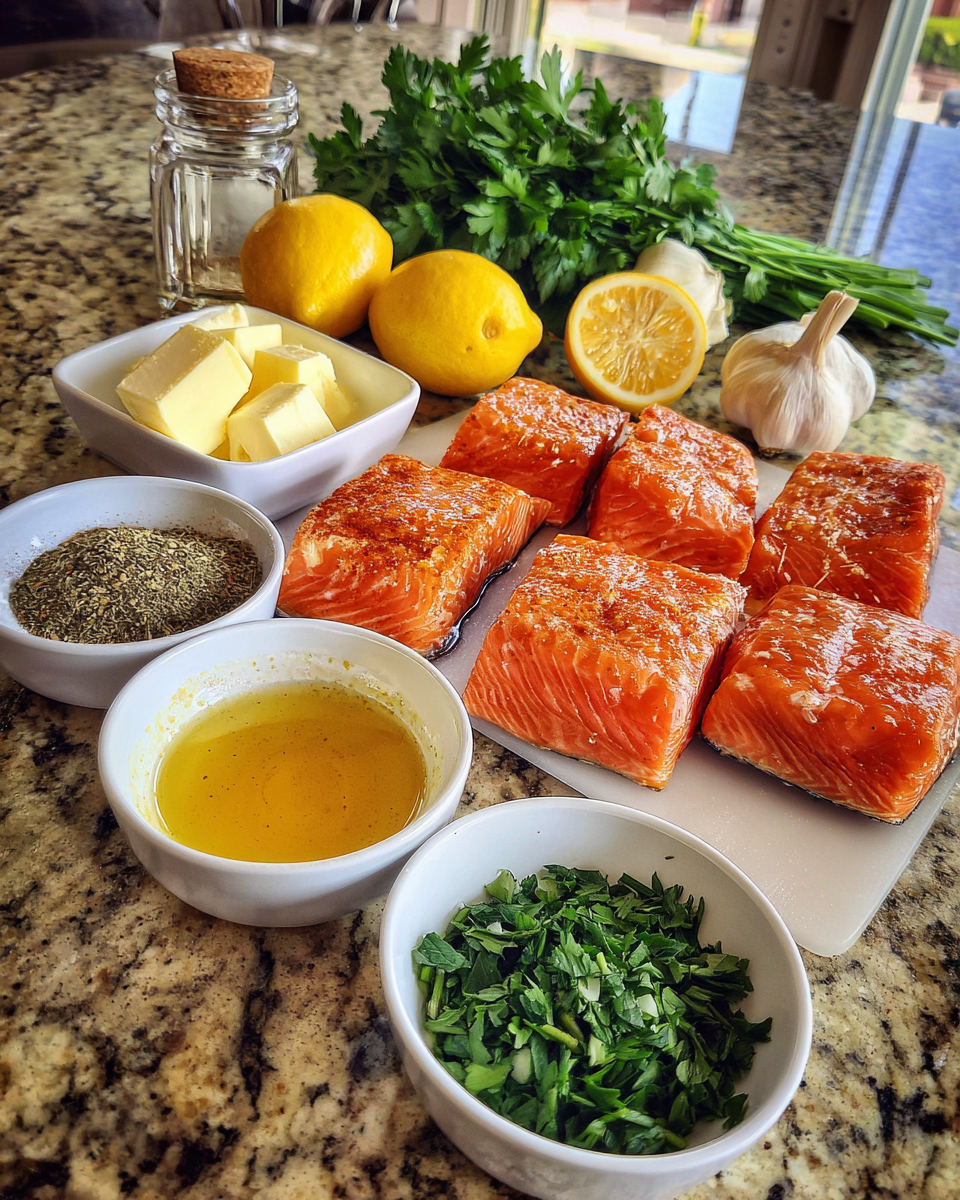 Ingredients for Irresistible Garlic Butter Salmon with Zesty Lemon Sauce Recipe