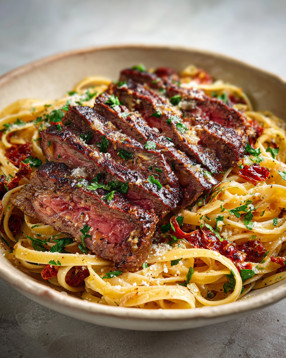 Final dish - Mouthwatering Garlic Butter Steak and Pasta Recipe You Need to Try