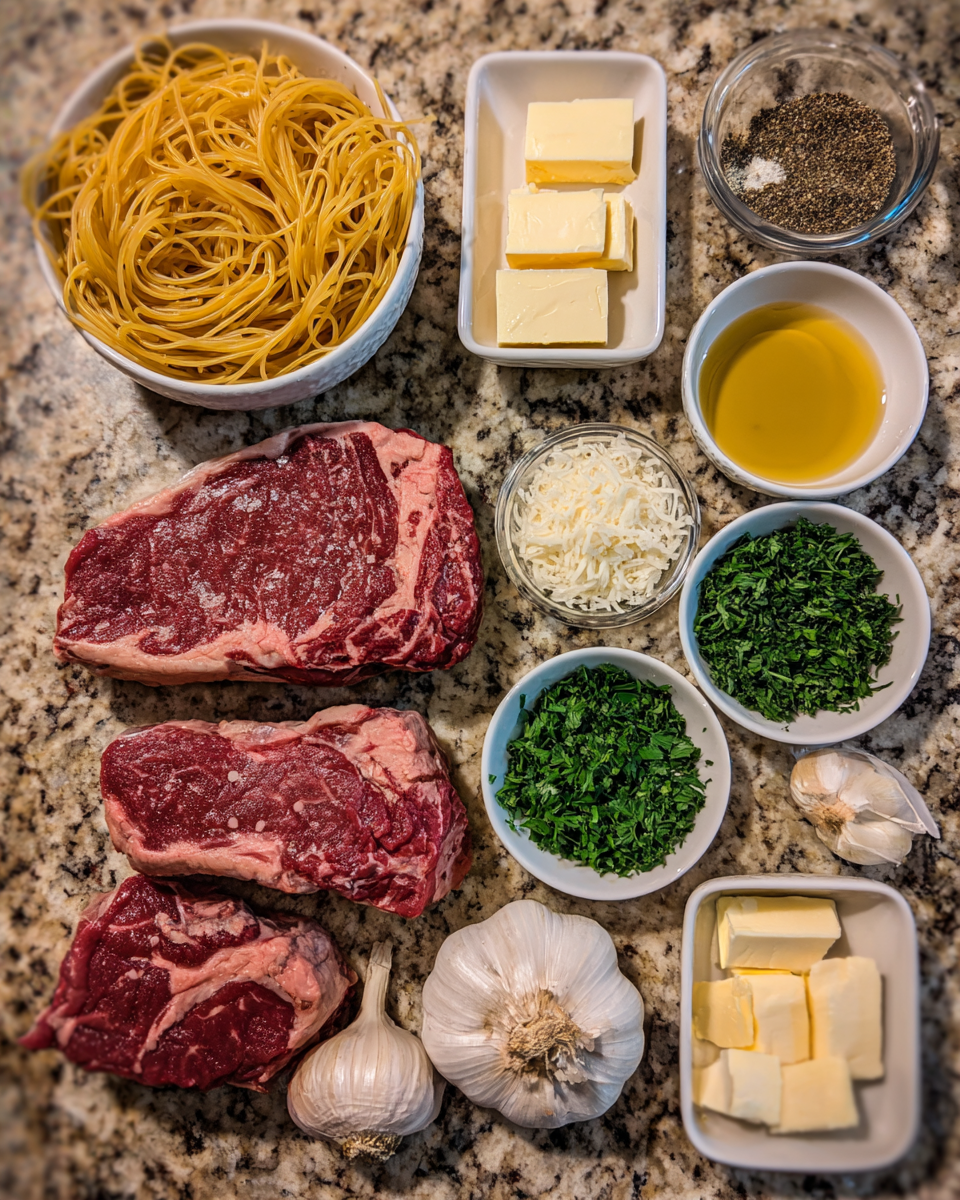 Ingredients for Mouthwatering Garlic Butter Steak and Pasta Recipe You Need to Try