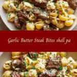 Garlic Butter Steak Bites with Creamy Shell Pasta Delight