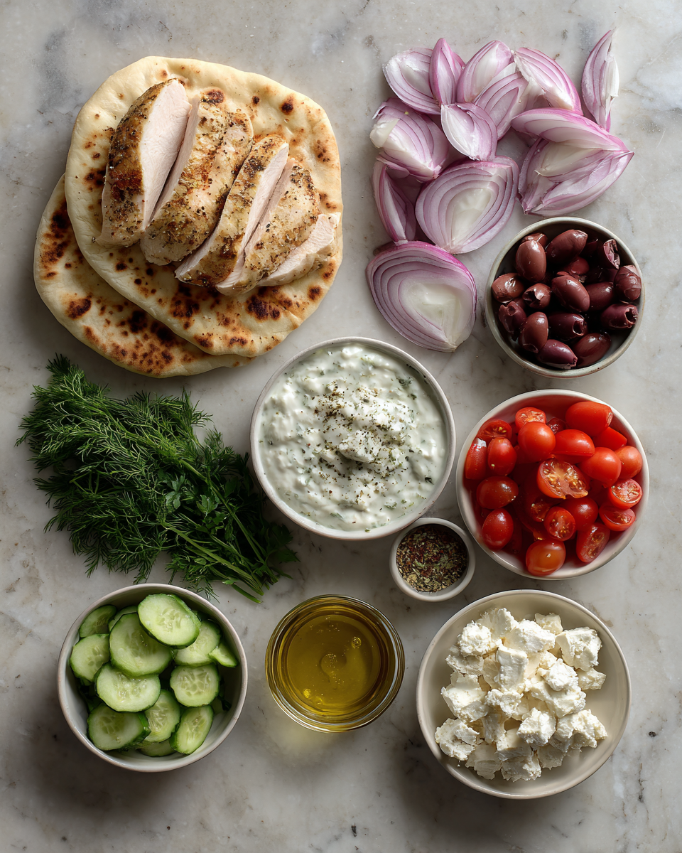 Ingredients for Irresistible Greek Chicken Flatbread Recipe for Your Next Meal