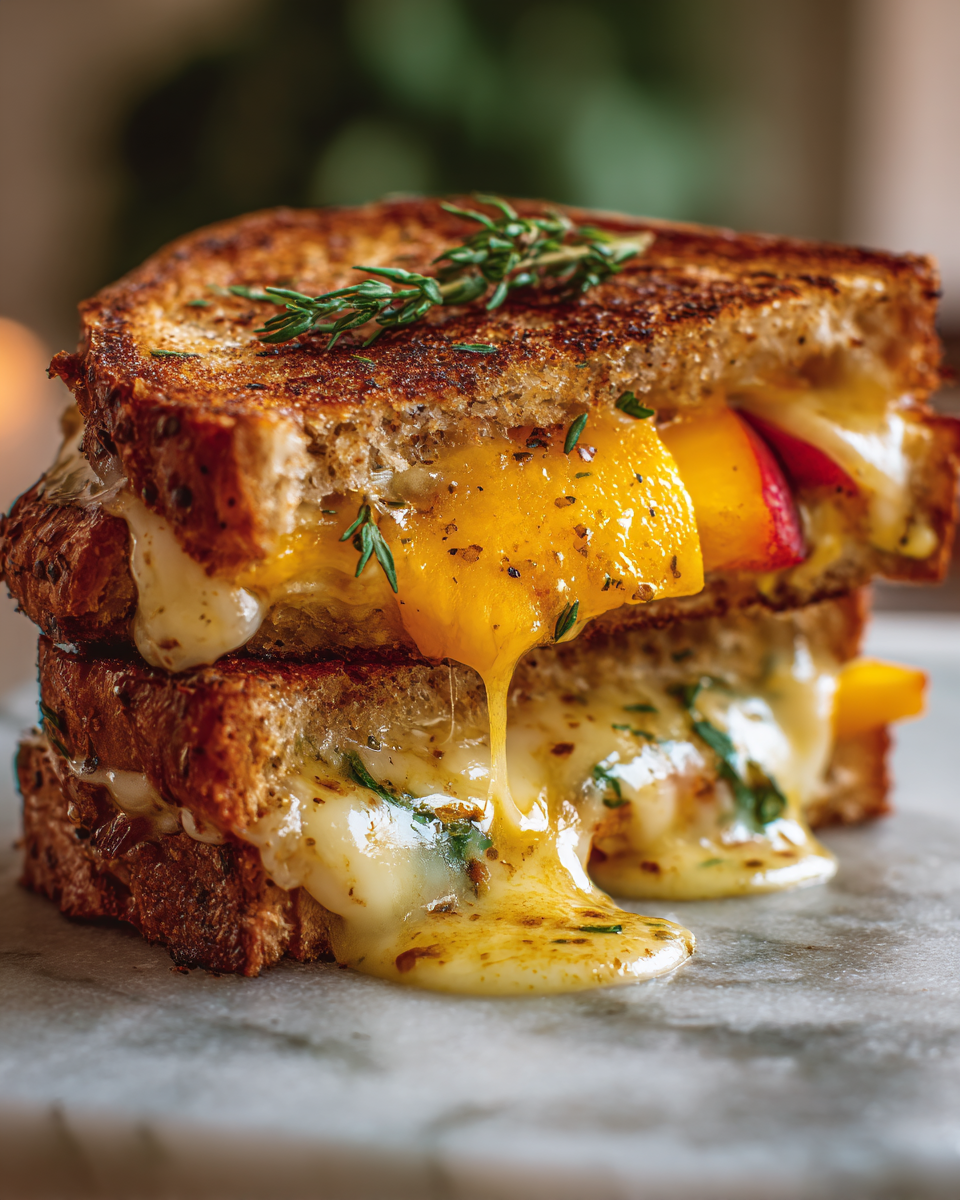 Final dish - Melted Bliss Grilled Cheese with Sweet Honey Peaches