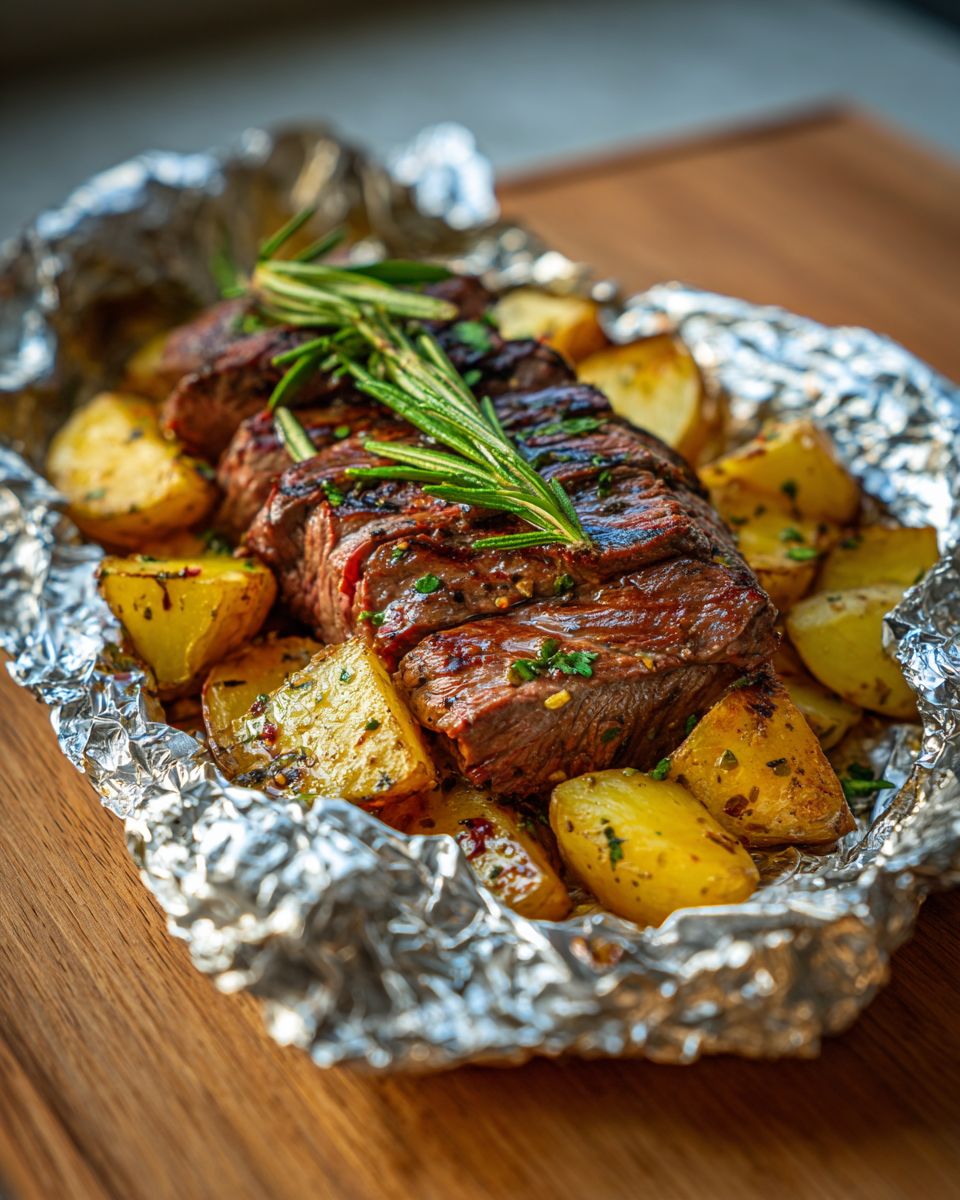 Final dish - Mouthwatering Herb Steak and Potato Foil Packets for Easy Grilling