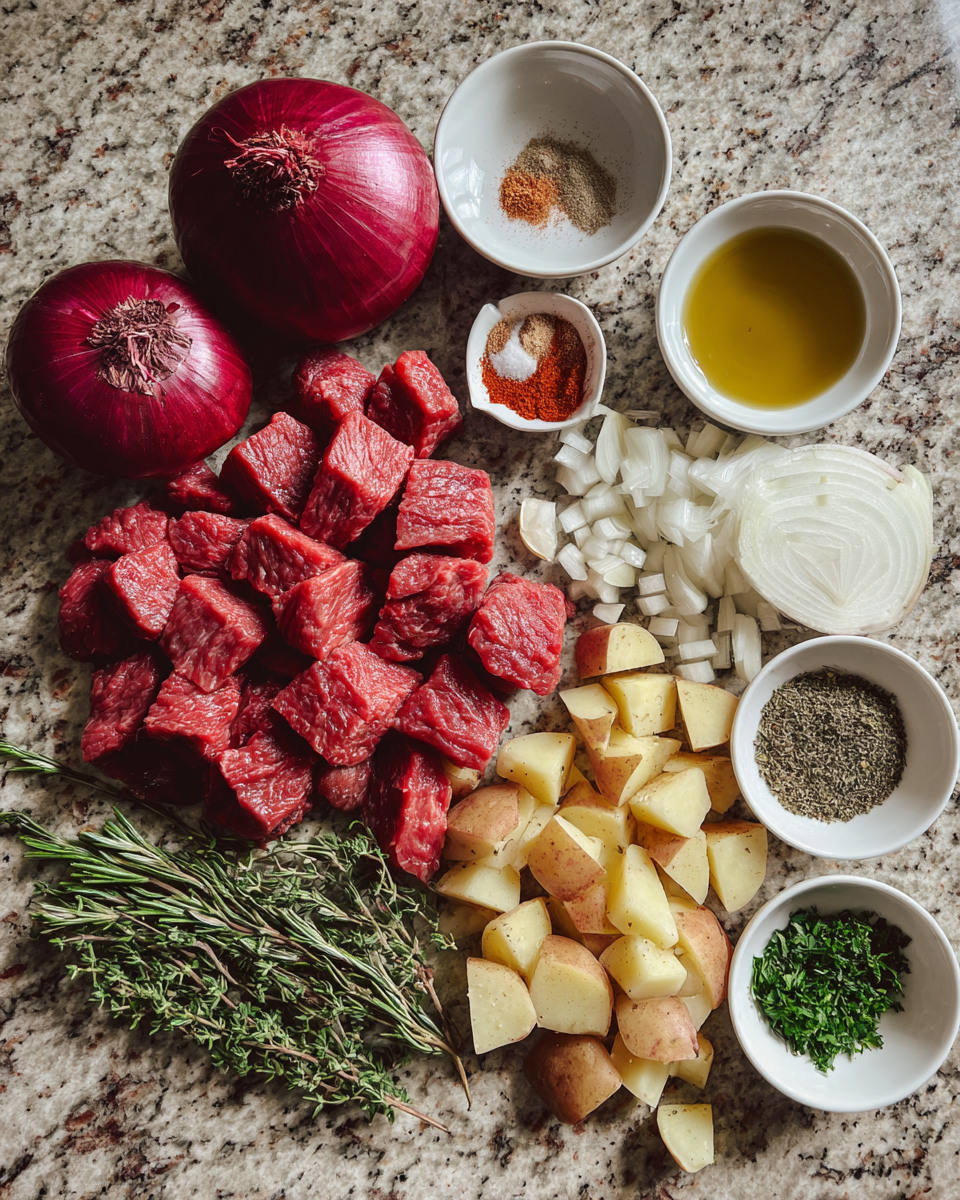 Ingredients for Mouthwatering Herb Steak and Potato Foil Packets for Easy Grilling