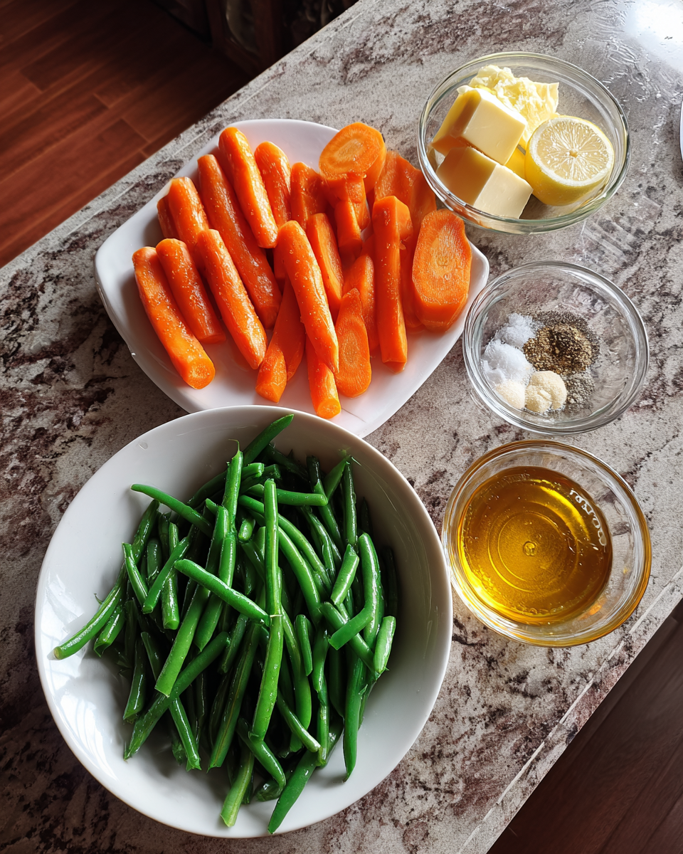Ingredients for Sweet and Savory Honey Glazed Carrots and Green Beans Recipe to Brighten Your Plate