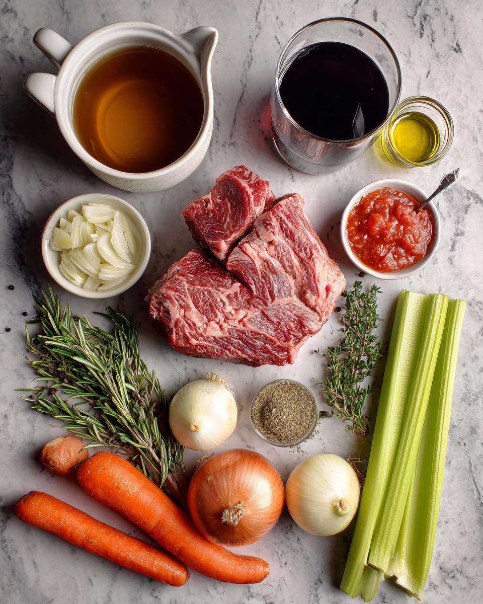 Ingredients for Slow-Cooked Italian Beef Braised in Barolo for Rich and Robust Flavors