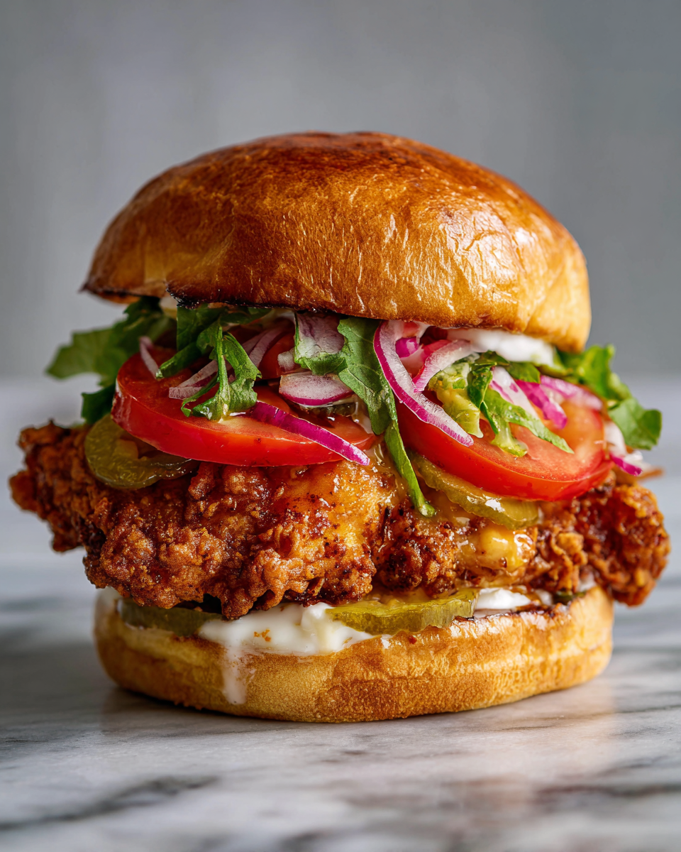 Final dish - Jalapeno Honey Drenched Crispy Fried Chicken Sandwich That Will Blow Your Mind