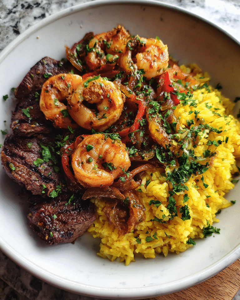 Spice Up Dinner with Jerk Steak and Shrimp Over Golden Yellow Rice - Featured Image