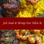 Spice Up Dinner with Jerk Steak and Shrimp Over Golden Yellow Rice