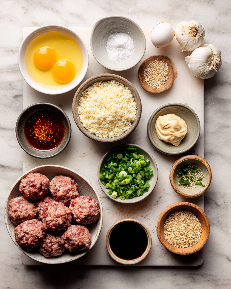 Ingredients for Irresistible Korean BBQ Meatballs with Spicy Mayo Dip Recipe