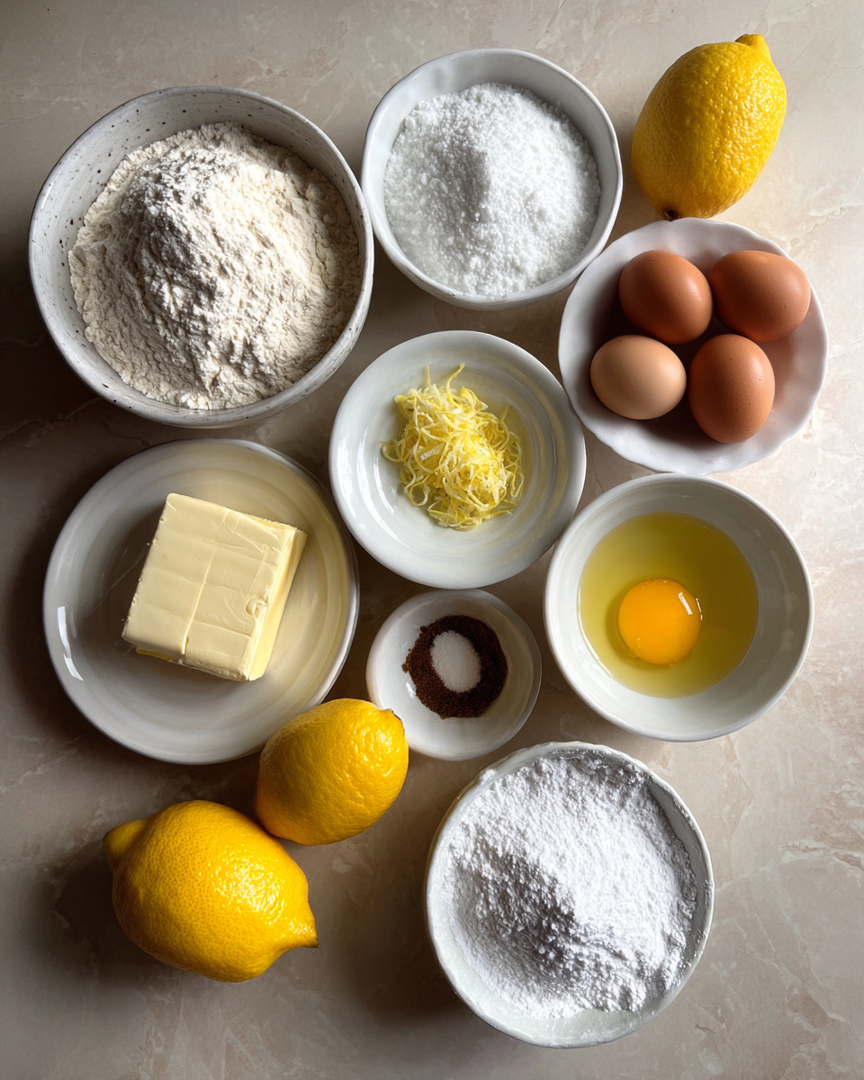 Ingredients for Zesty Delight Lemon Crinkle Cookies That Melt in Your Mouth