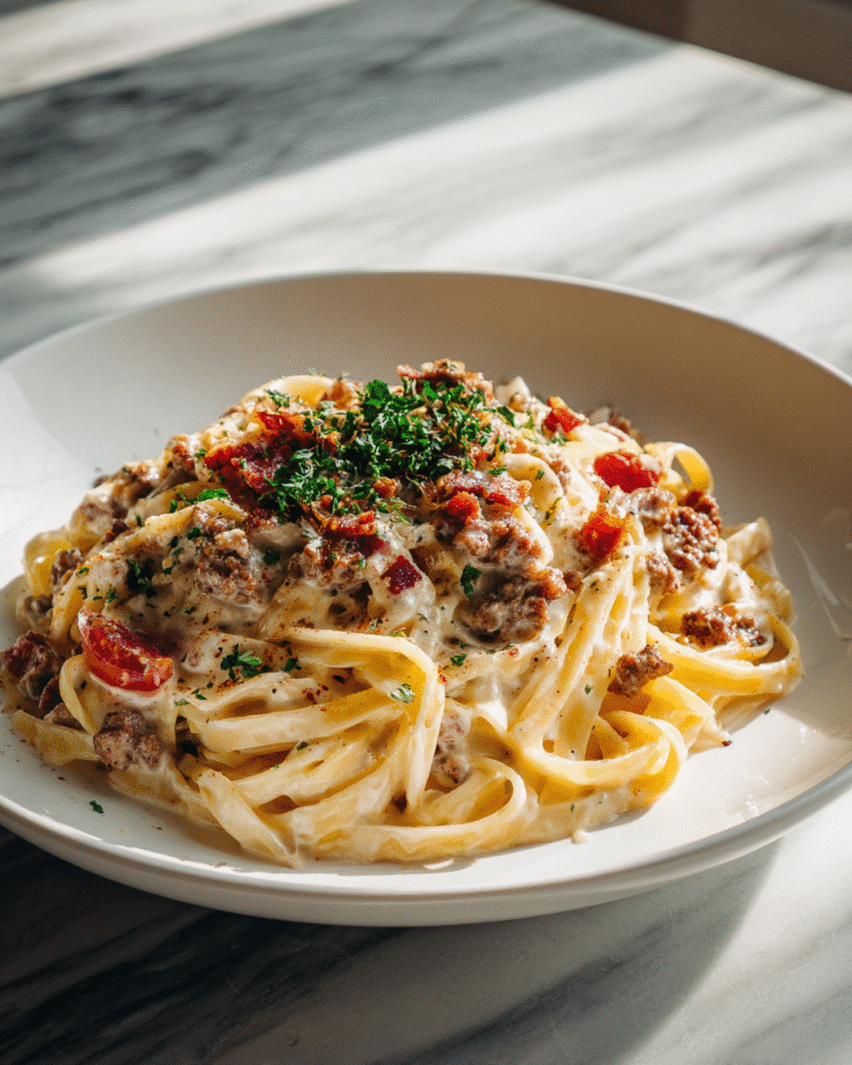 Indulge in the Ultimate Loaded Bacon Cheeseburger Alfredo Pasta Experience - Featured Image