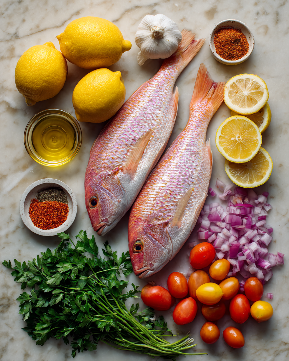 Ingredients for Perfectly Crispy Oven-Baked Yellowtail Snapper Recipe for Seafood Lovers