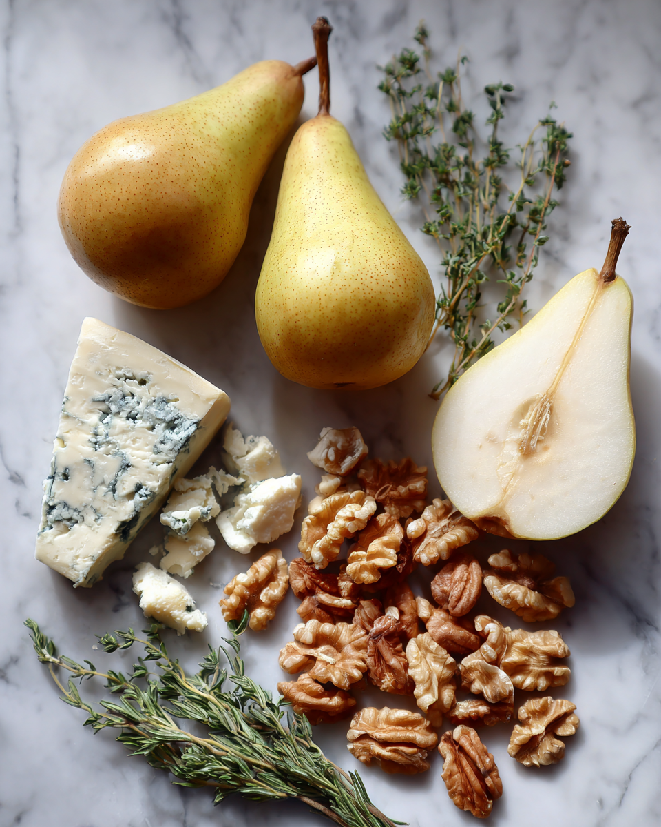 Ingredients for Irresistible Pears with Blue Cheese and Walnuts Recipe for Gourmet Flavor
