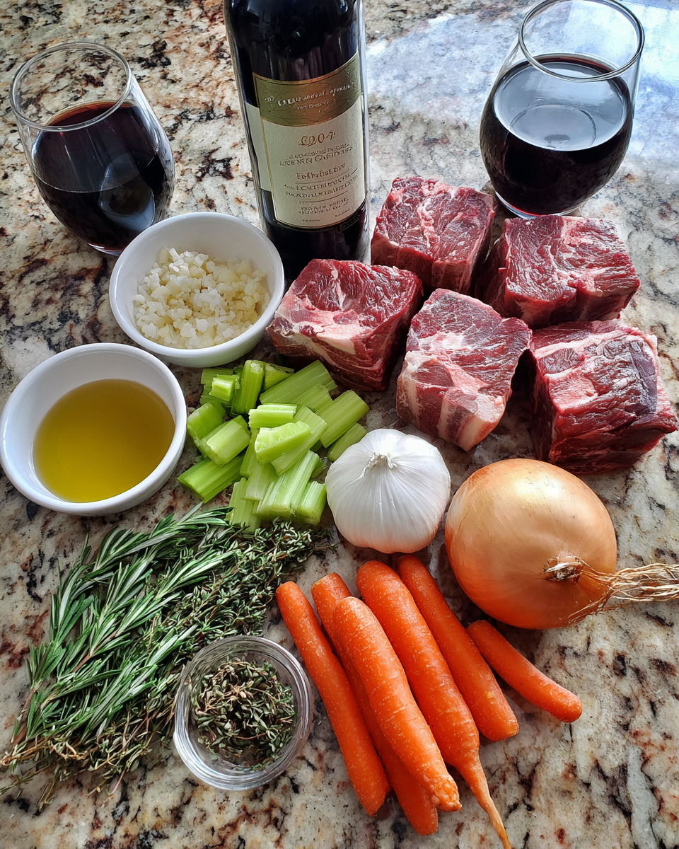 Ingredients for Irresistible Red Wine Braised Beef Short Ribs Recipe for Cozy Dinners