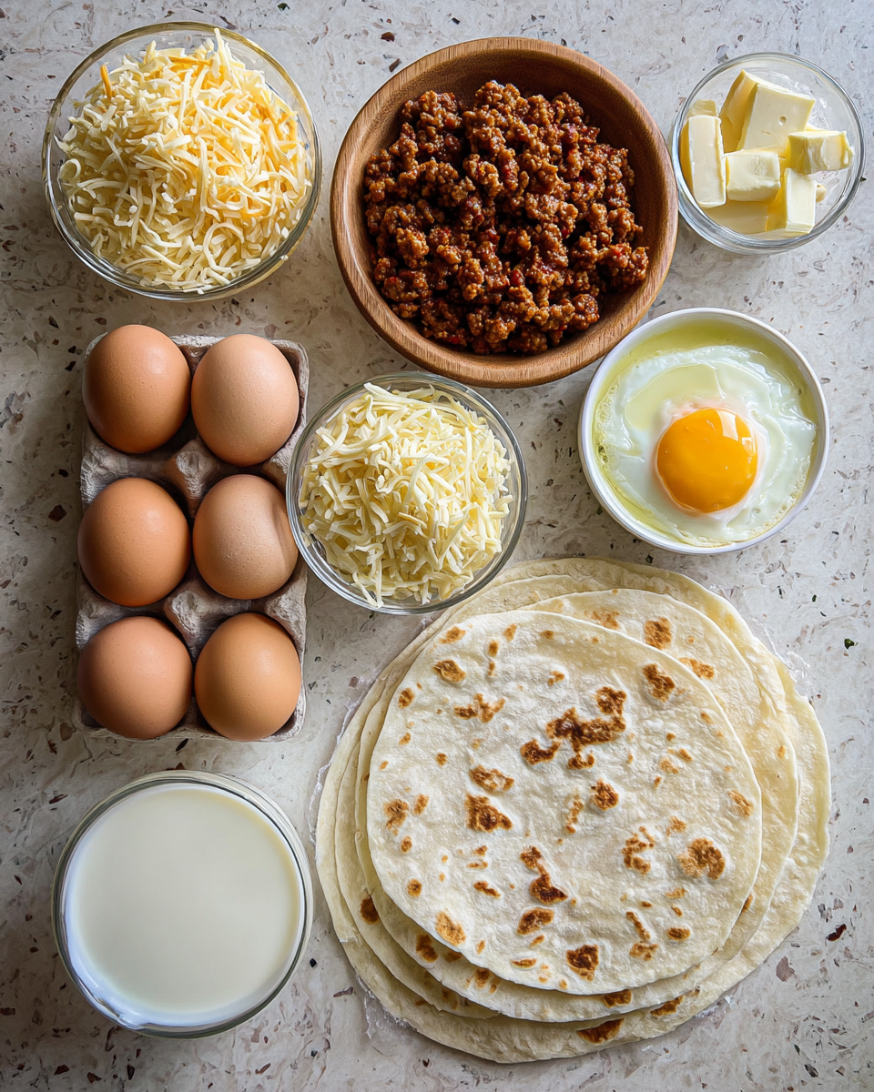 Ingredients for Sausage Egg and Cheese Breakfast Roll-Ups That Will Start Your Morning Right