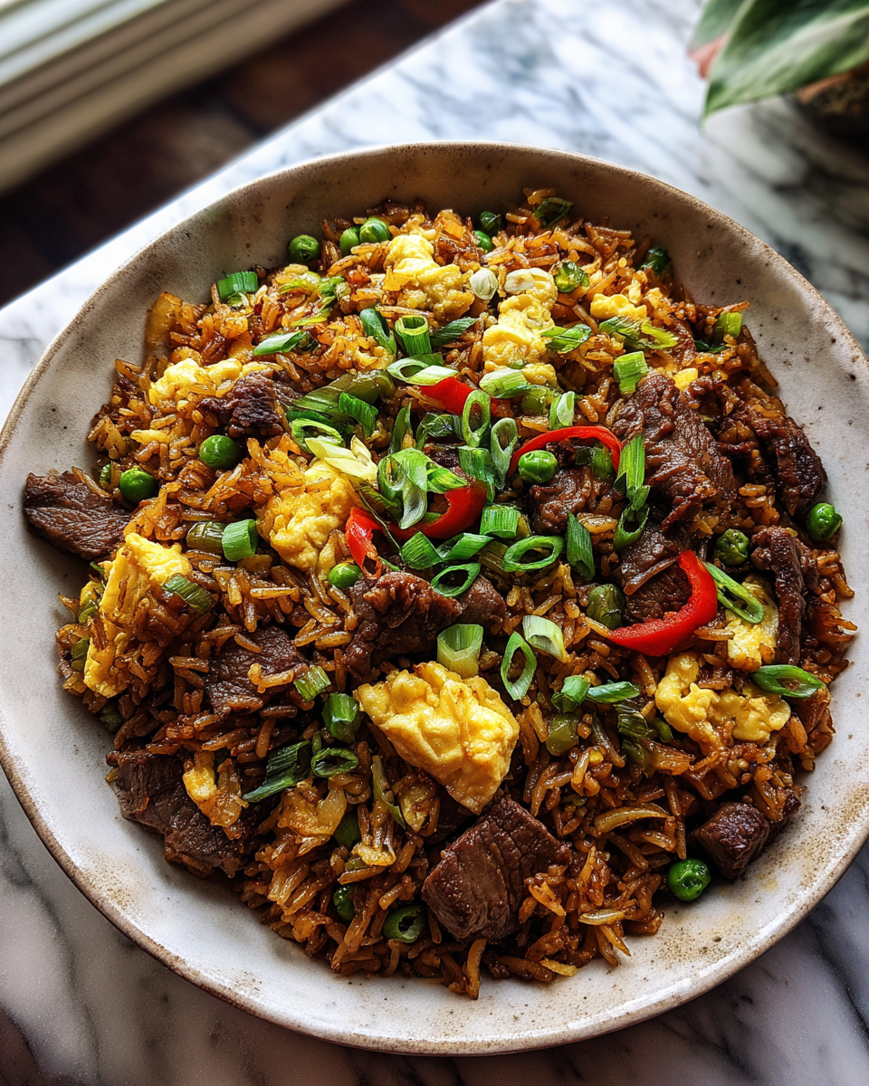 Final dish - Irresistible Savory Onion Beef Fried Rice Recipe You Need to Try