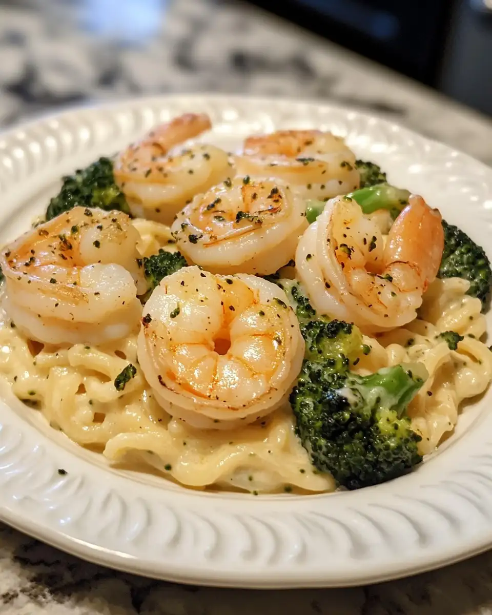 Final dish - Creamy Shrimp and Broccoli Alfredo: A Decadent Twist on a Classic