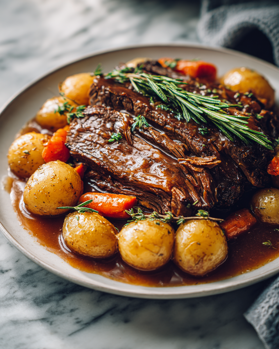 Final dish - Ultimate Slow Cooker Pot Roast with Rich Gravy Recipe for Tender Comfort Food