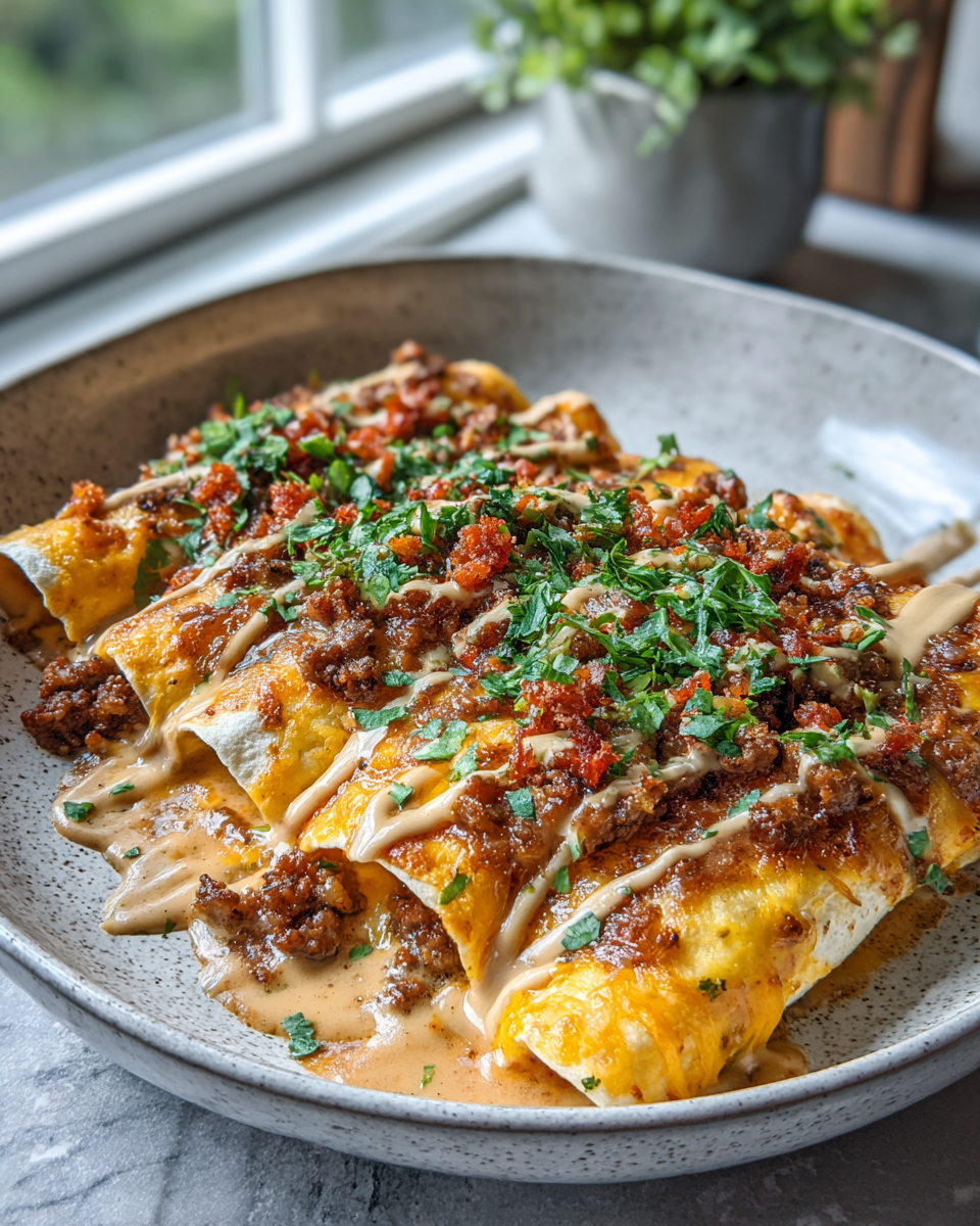 Final dish - Southern Breakfast Enchiladas with Sausage Gravy A Savory Morning Delight