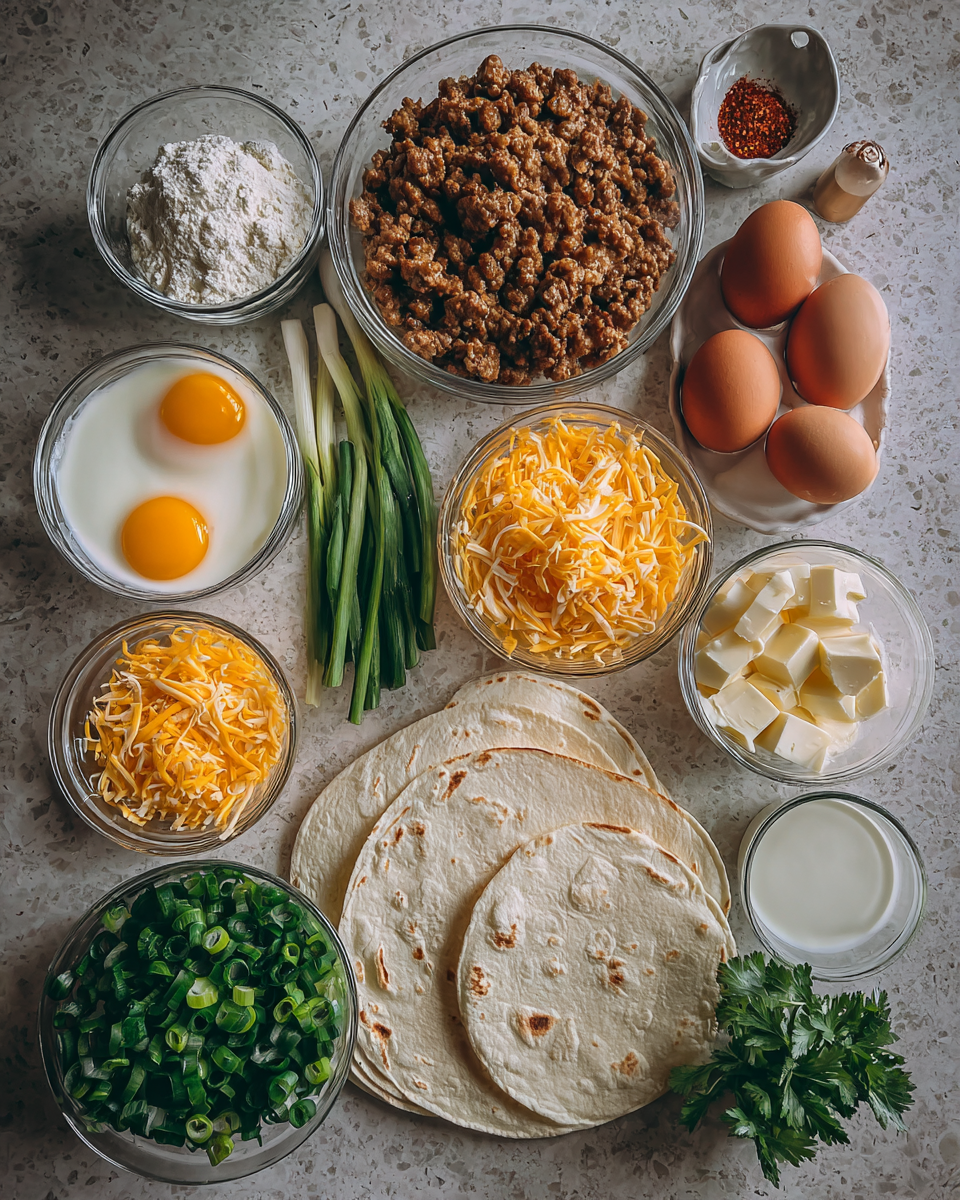 Ingredients for Southern Breakfast Enchiladas with Sausage Gravy A Savory Morning Delight