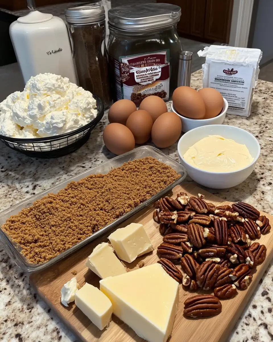 Ingredients for Decadent Southern Pecan Pie Cheesecake Delight