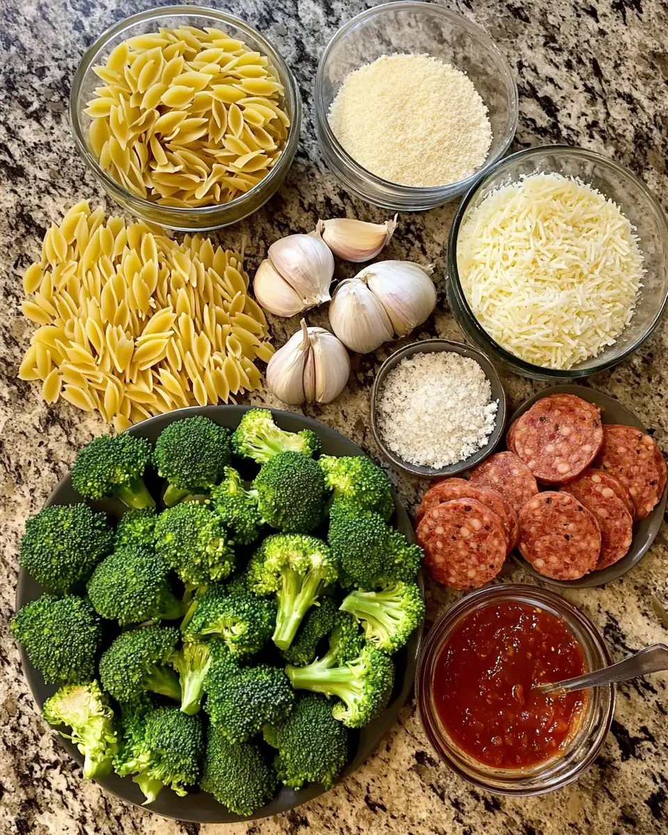 Ingredients for Sizzle and Spice: Transform Your Dinner with Spicy Sausage and Broccoli Orzo