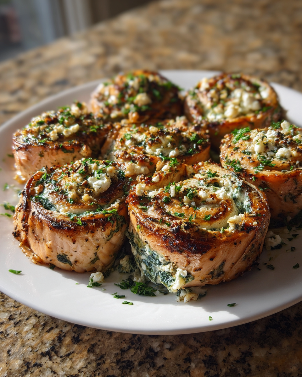 Final dish - Irresistible Spinach and Feta Stuffed Salmon Pinwheels Everyone Will Love